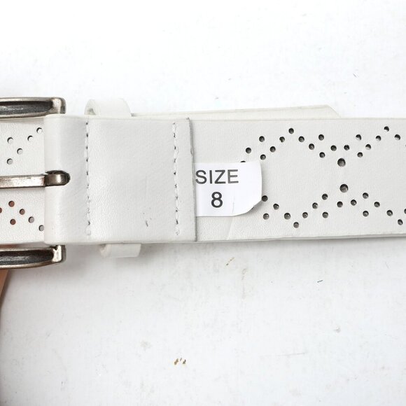 Faux Leather Perforated Die Cut Belt White Silver Buckle Retro Y2K - Picture 5 of 8